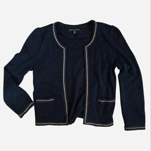 Lucca Couture Black Chain-Trim Open Front Cropped Cardigan